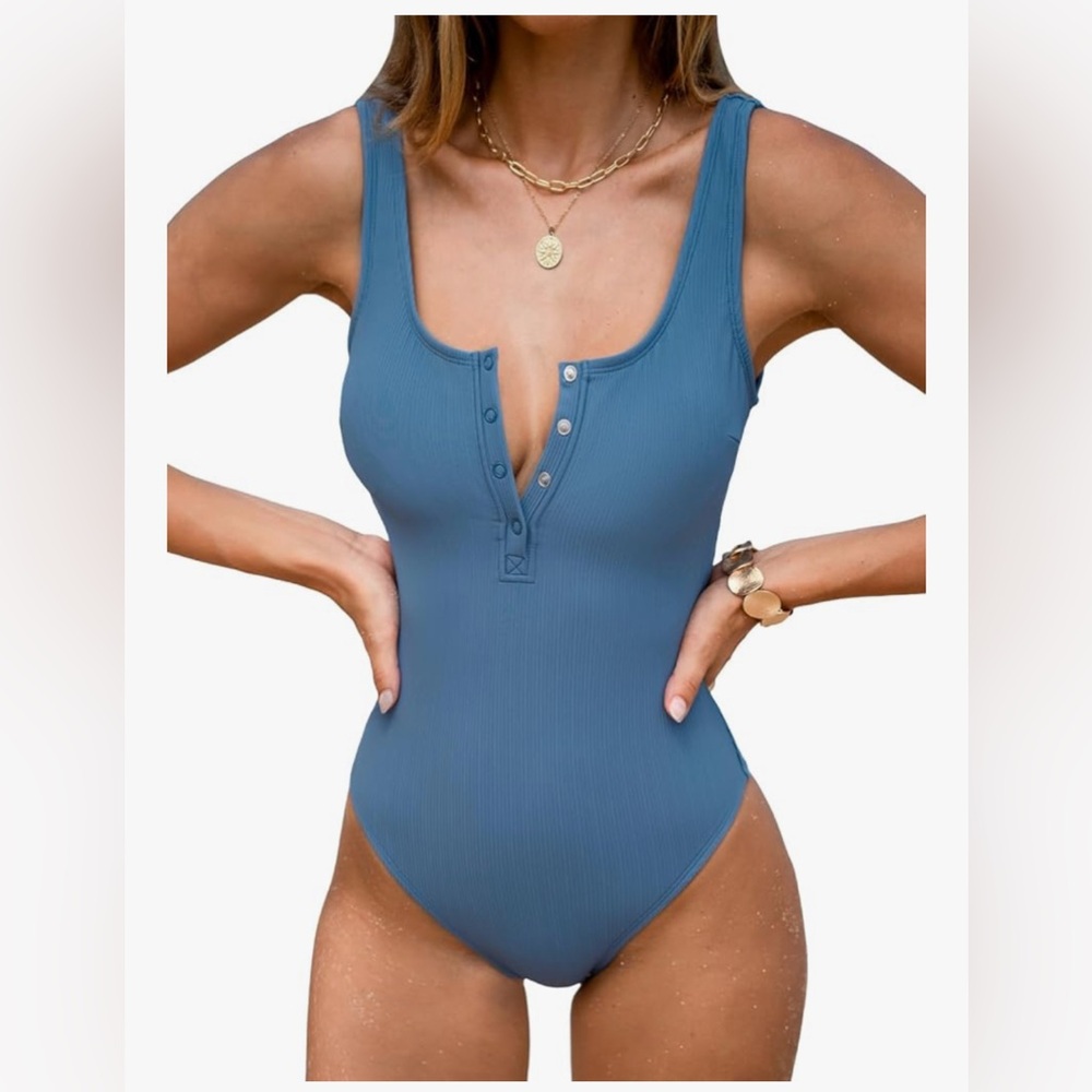 Cupshe Ribbed Blue Bodysuit Top